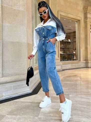 Elegant Jeans Casual Long Sleeve Jumpsuit - Blue / s Stylord