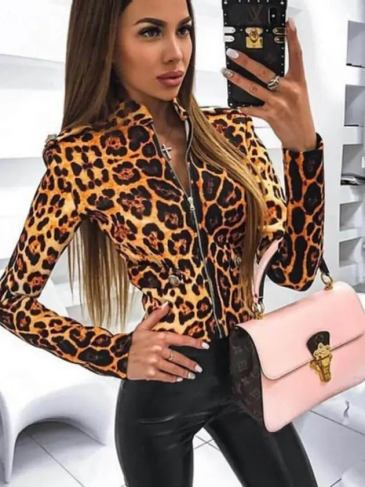 Elegant Leopard Zipper Top - Brown / s Stylord