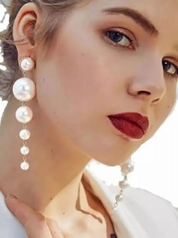 Elegant Long Pearl Chain Earrings - White Stylord