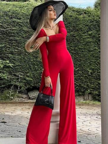 Elegant Long Sleeve Jumpsuit - Red / s Stylord
