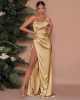 Elegant One Shoulder Draped Slit Sexy Maxi Dress - Gold / s Stylord