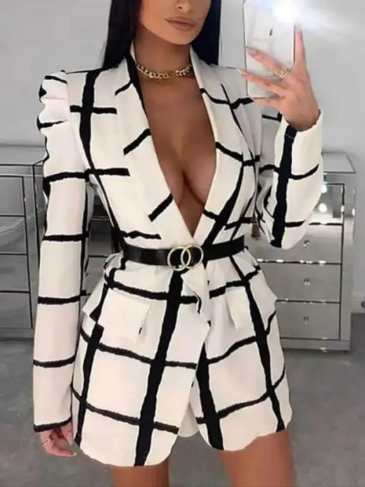 Elegant Plaid Deep Fashion Blazer - White / s Stylord