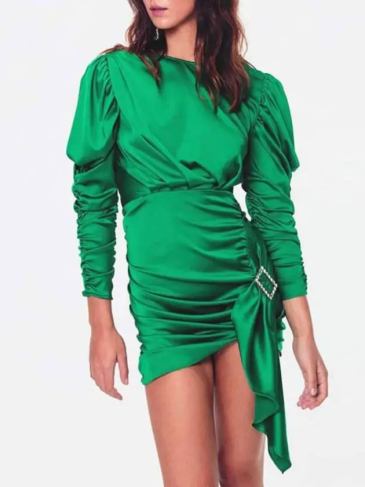 Elegant Satin Silk Green Dress - s Stylord