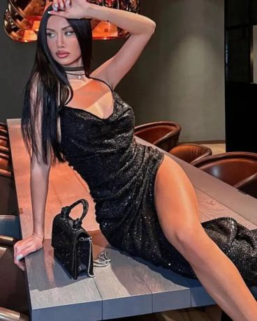 Elegant Sequined Halter Slit Split Dress - Black / s Stylord