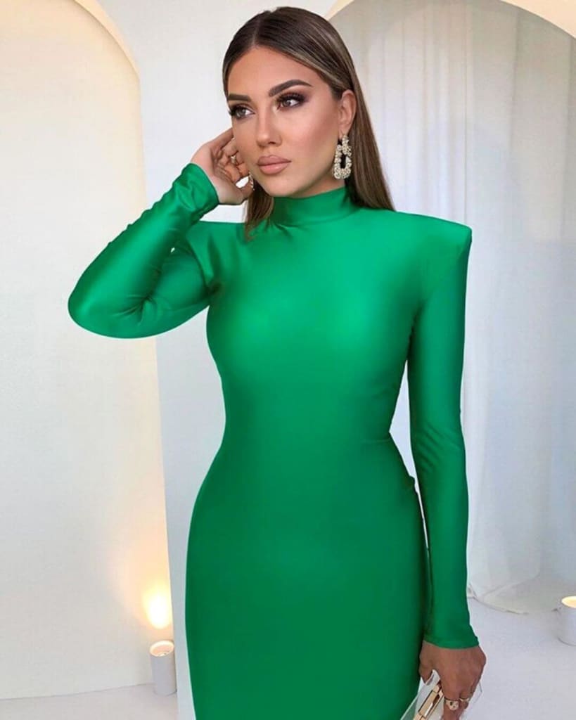 Elegant Shoulder Pads Turtleneck Maxi Dress - STYLORD Boutique Elegant Shoulder Pads Turtleneck Maxi Dress - STYLORD Boutique