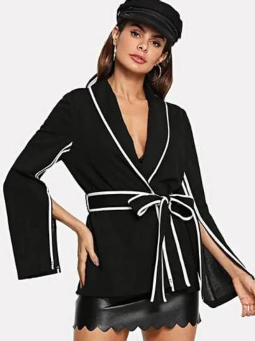 Elegant Slit Sleeve Blazer - Black / s Stylord