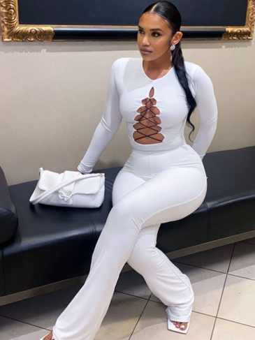 Elegant Stretch Long Sleeve Jumpsuit - White / s Stylord