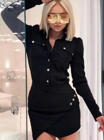 Elegant Trendy Black Mini Dress - s Stylord