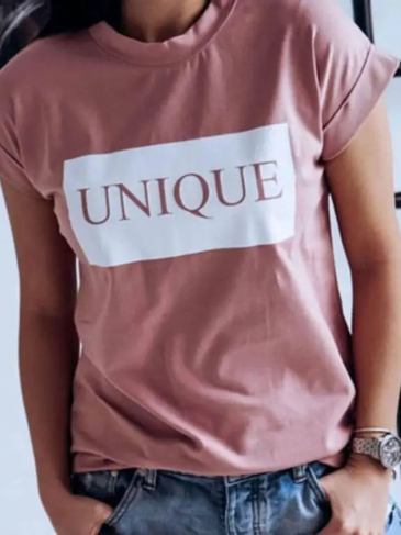 Elegant Unique Print Cotton T-shirt - Pink / m Stylord