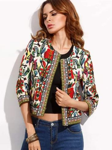 Embroidery Outerwear Tribal Print Jacket - Multi / m Stylord