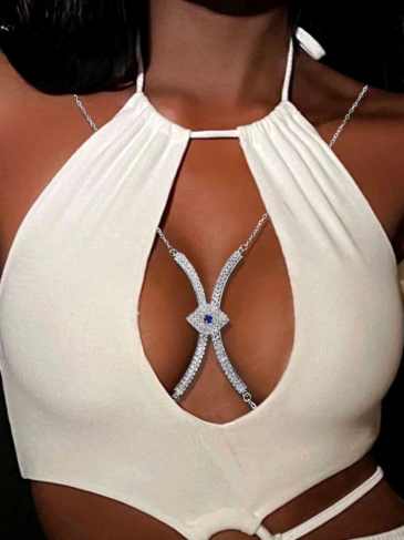 Evil Eye Chest Bracket Bra Chain Necklace Body - Silver Stylord