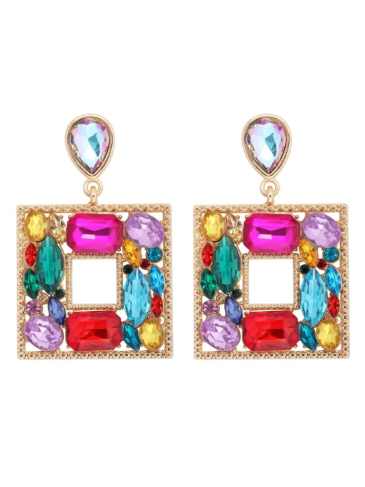 Exaggerated Crystal Square Geometric Earrings - STYLORD