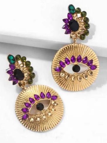 Exaggerated Eye Geometric Statement Earrings - Purple Stylord