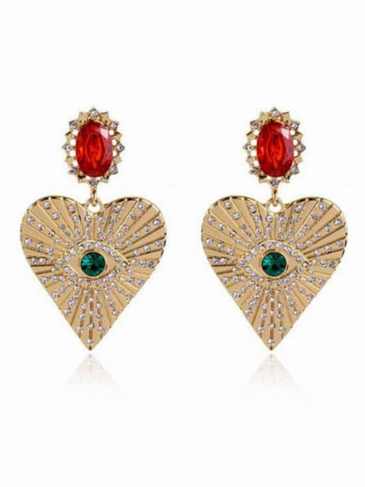 Exaggerated Heart Geometric Statement Earrings - Gold Stylord