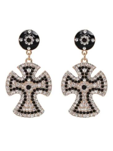 Exaggerated Modern Cross Dangle Earrings - Black Stylord