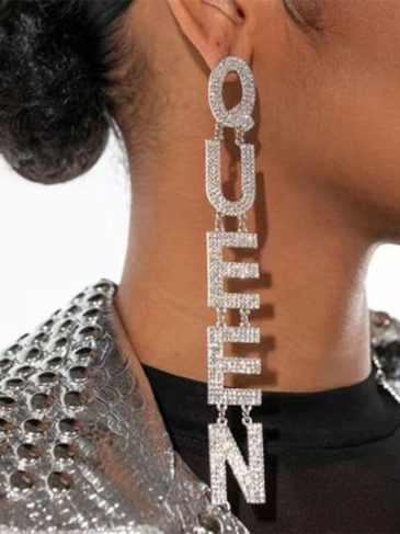Exaggerated Queen Rhinestone Earrings - Silver Stylord