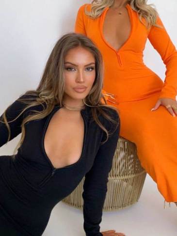 Fashion Casual Zip Up Maxi Dress - Stylord