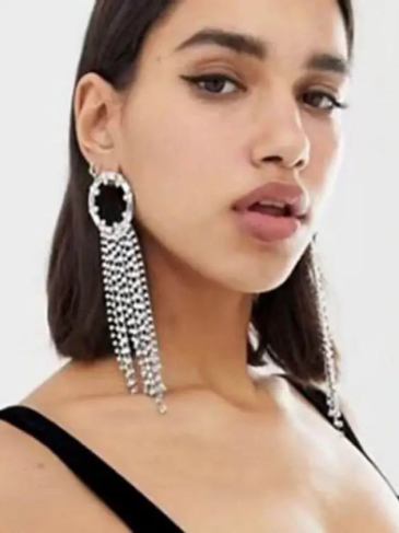 Fashion Design Crystal Tassel Earrings - Silver Stylord