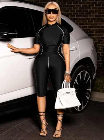 Fashion Fitness Biker Short Sleeve Two Piece Set - Black / s Stylord