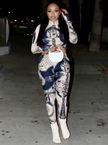 Fashion Print Bodycon Stretch Two Piece Set - Multi / s Stylord