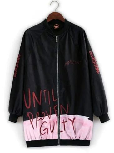 Fashion Print Oversize Jacket - Black / One Size Stylord