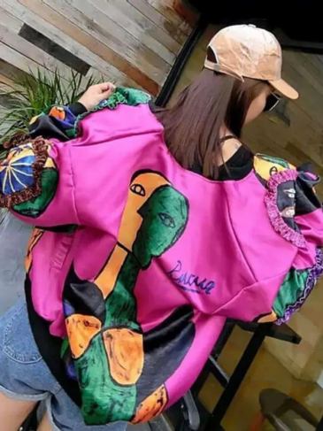 Fashion Print Satin Jacket - Pink / One Size Stylord