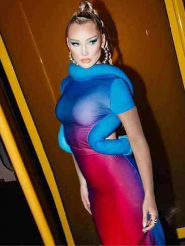 Fashion Tie Dye Print Short Sleeve Open Back Dress - Blue / s Stylord