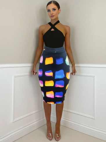 Fashion Printed Knee-length Skirt - Black / s Stylord