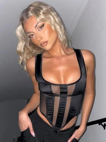 Fashion Sexy Mesh Patchwork Black Crop Top - s Stylord