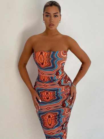 Fashion Sexy Strapless Stretch Tie Dye Bodycon Dress - Multi / One Size Stylord