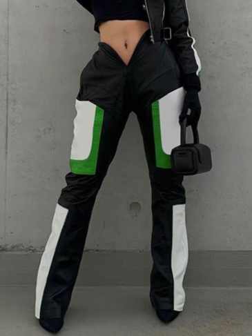 Fashion Skinny V-shape Straight Bump Pu Leather Pant - Green / s Stylord