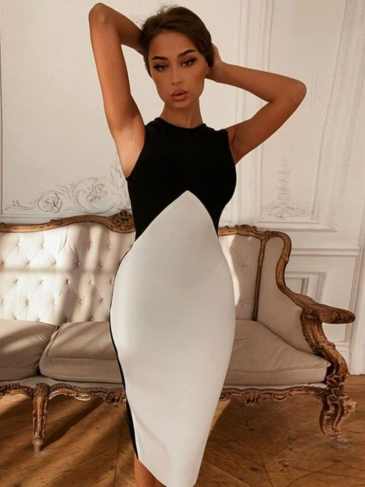 Fashion Sleeveless Patchwork Dress - White / s Stylord