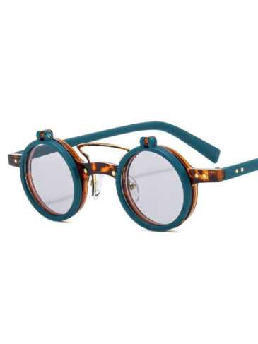 Fashion Small Round Double Bridges Sunglasses - Blue Stylord