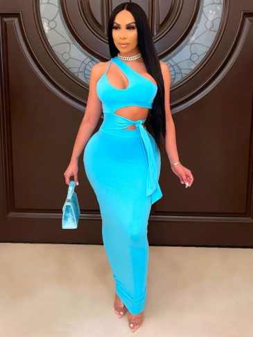 Fashion Summer Hollow Out Rushed Dress - Blue / s Stylord