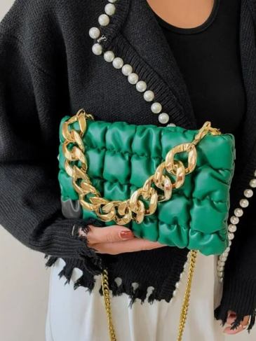 Fashion Thick Chain Pu Leather Handbag - Stylord