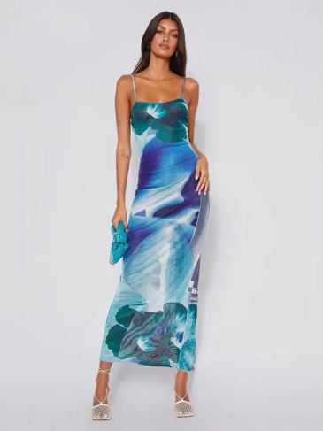 Fashion Tie Dye Beach Midi Dress - Blue / s Stylord