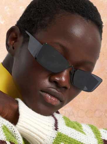 Fashion Vintage Semi Rimless Triangle Sunglasses - Black Stylord