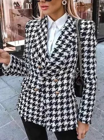 Fashion Vintage Thick Plaid Blazer - White / s Stylord