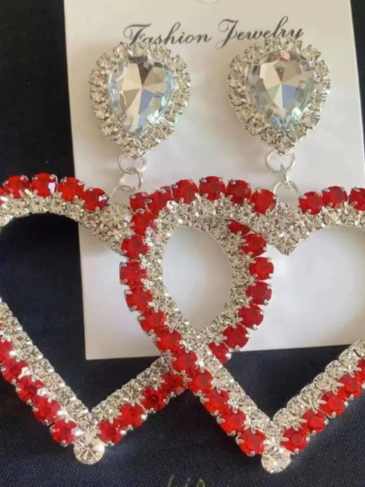 Fashionable Crystal Geometry Heart Earrings - Red Stylord