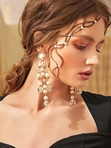 Faux Pearl Bead Drop Earrings - Gold Stylord