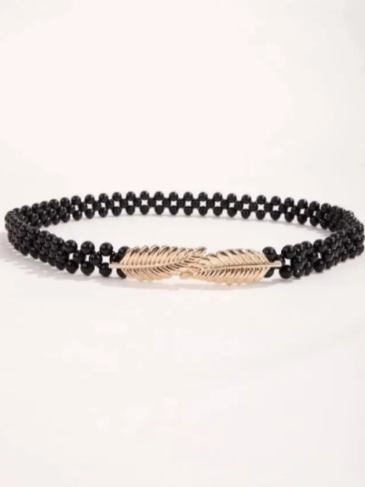 Faux Pearl Beaded Belt - Black Stylord