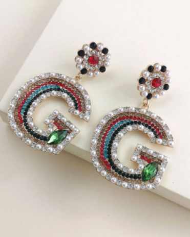 Faux Pearl & Rhinestone Decor Letter Charm Drop Earrings - Multi Stylord