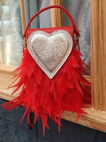 Feather Ostrich Fur Chain Box Shoulder Bag - Red Stylord