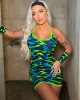 Tie Dye Fire Print Lace Up Stylish Mini Dress - Green / s Stylord