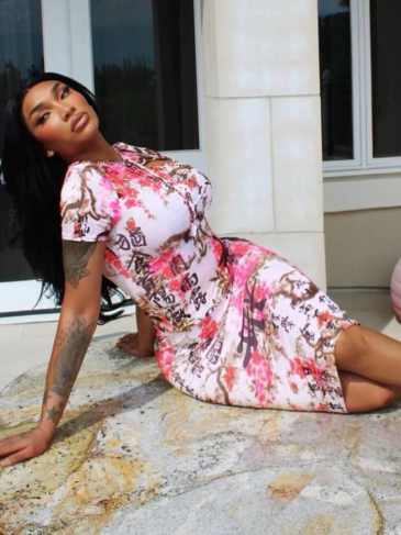 Tie Dye Floral Chinese Character Short Sleeve Midi Dress - Pink / s Stylord