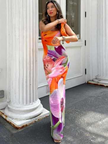 Floral Tie Dye Print Sleeveless Elegant Dress - Stylord