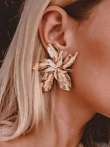 Flower-shaped Colorful Rhinestone Drop Earrings - Gold Stylord