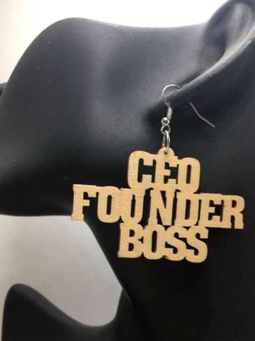 Ceo Founder Boss Word Wooden Earrings - Brown Stylord