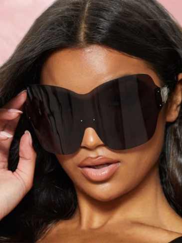 Frameless Oversized Rimless Black Sunglasses - Stylord