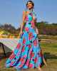 Cut Out Front Crisscross Frill Trim Floral Halter Dress - Blue / s Stylord